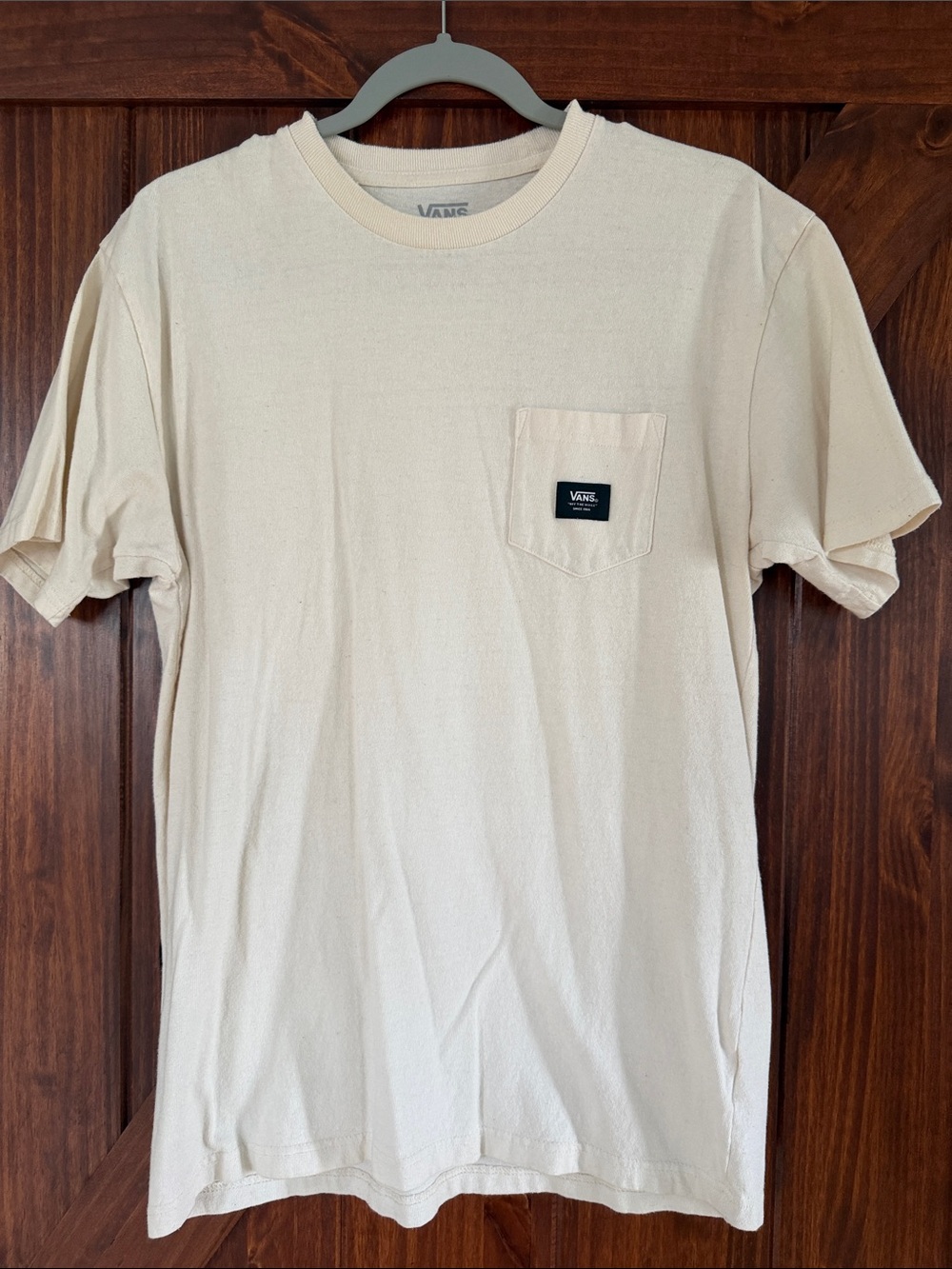 Vans Cream Short Sleeve Pocket Tee with Black Logo Patch